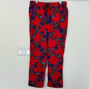 J. Crew Red Pants with Blue and Green Floral Pattern
